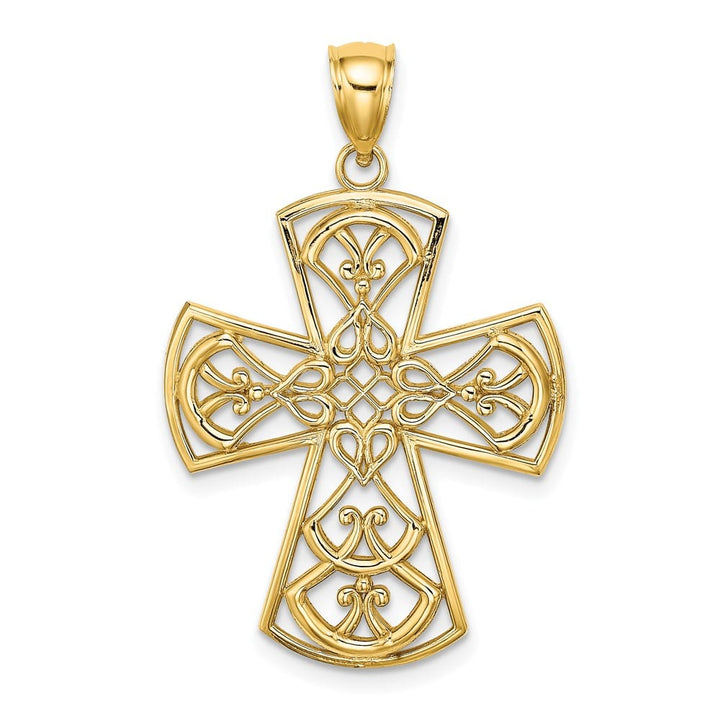 10K Yellow Gold Solid Polished Large Filigree Cross Charm