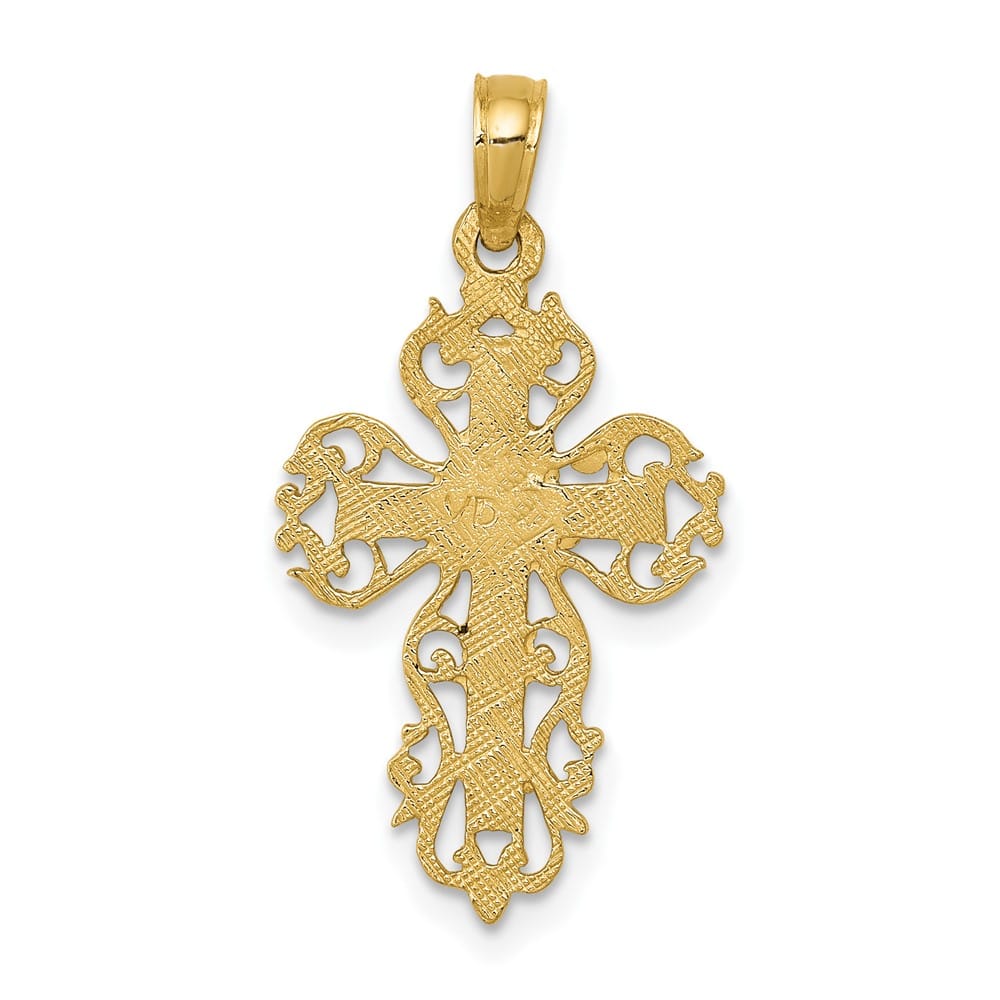 10K Yellow Gold Solid Polished Large Filigree Edge Fancy Cross Pendant
