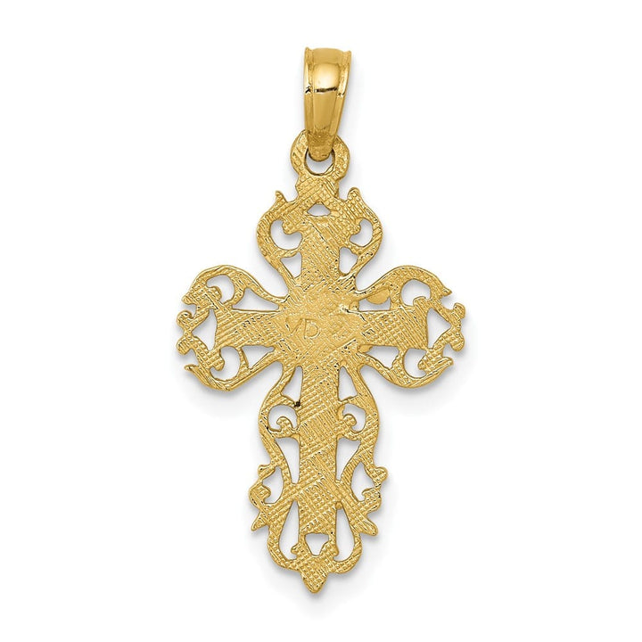 10K Yellow Gold Solid Polished Large Filigree Edge Fancy Cross Pendant