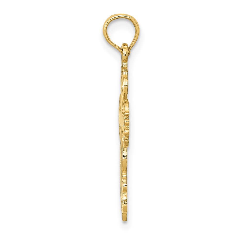 10K Yellow Gold Solid Polished Large Filigree Edge Fancy Cross Pendant