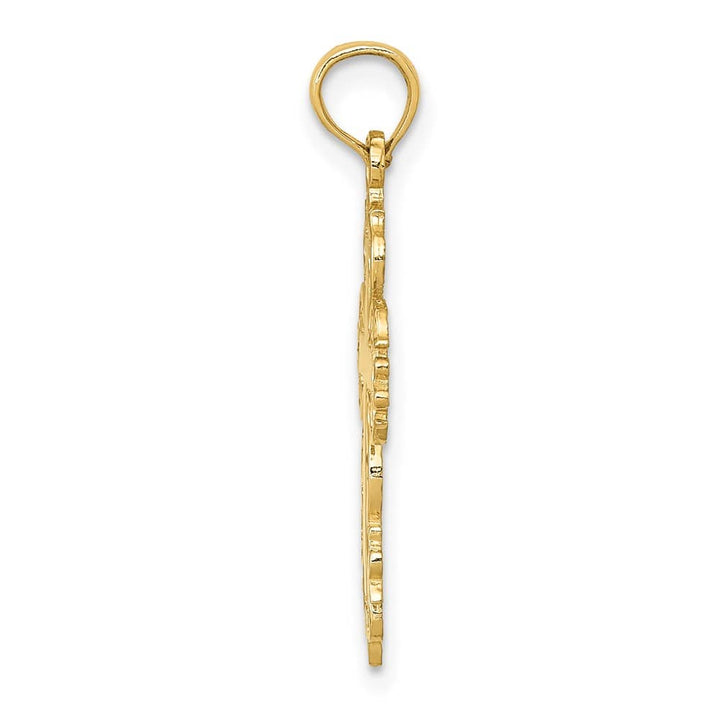 10K Yellow Gold Solid Polished Large Filigree Edge Fancy Cross Pendant