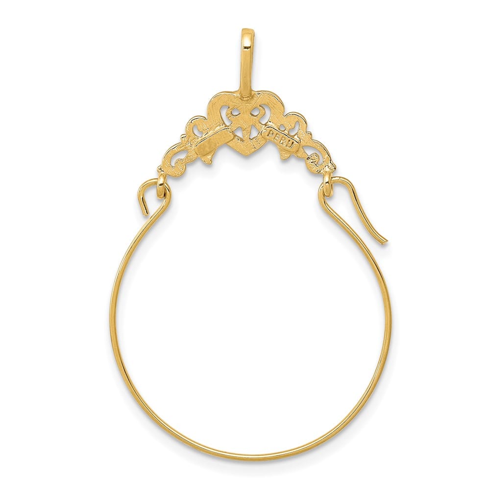 10K Yellow Gold Solid Polished Large Filigree Heart Charm Holder