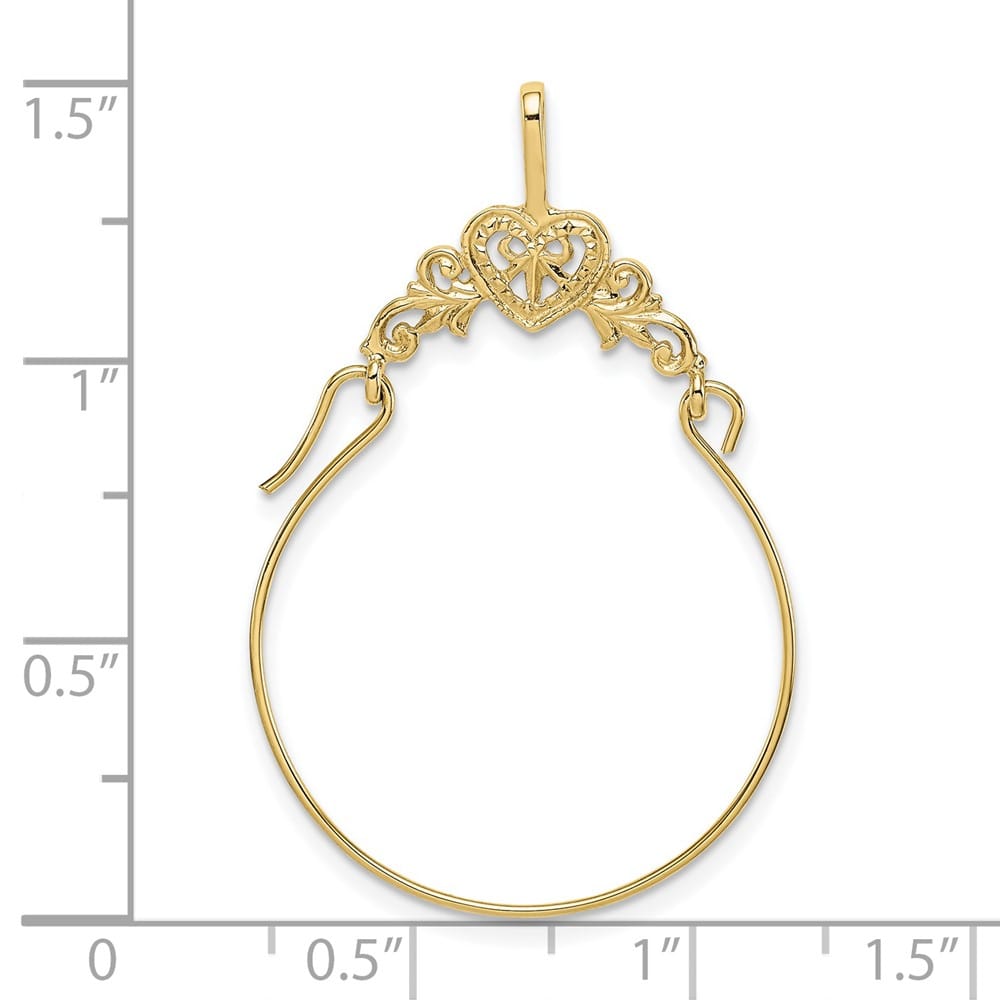 10K Yellow Gold Solid Polished Large Filigree Heart Charm Holder