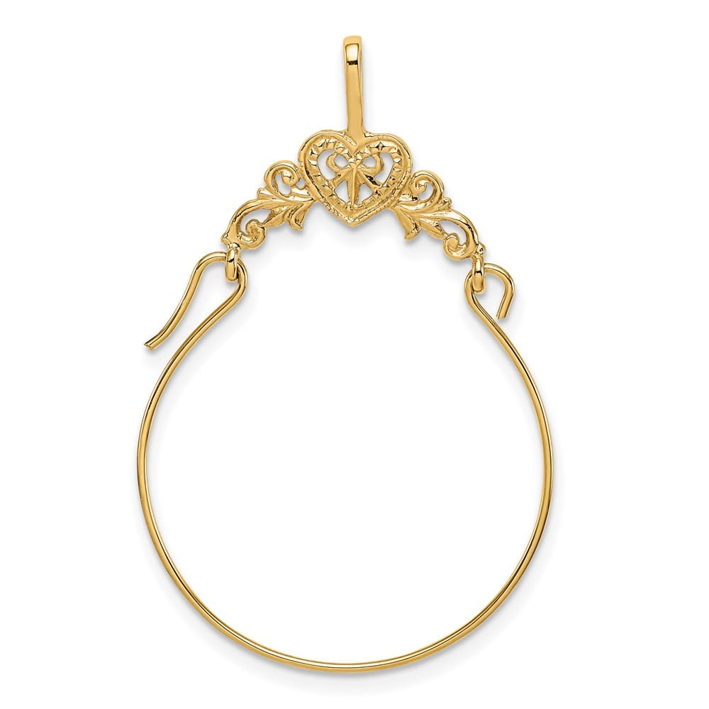 10K Yellow Gold Solid Polished Large Filigree Heart Charm Holder