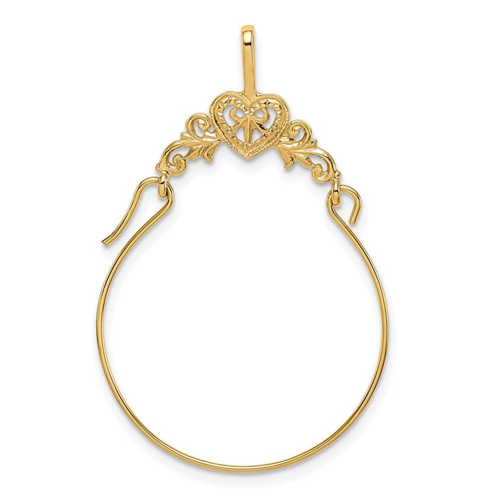 10K Yellow Gold Solid Polished Large Filigree Heart Charm Holder