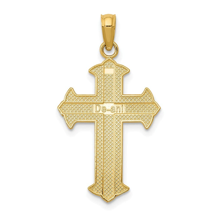 10K Yellow Gold Solid Polished Large Fleur de Lis Cross Pendant