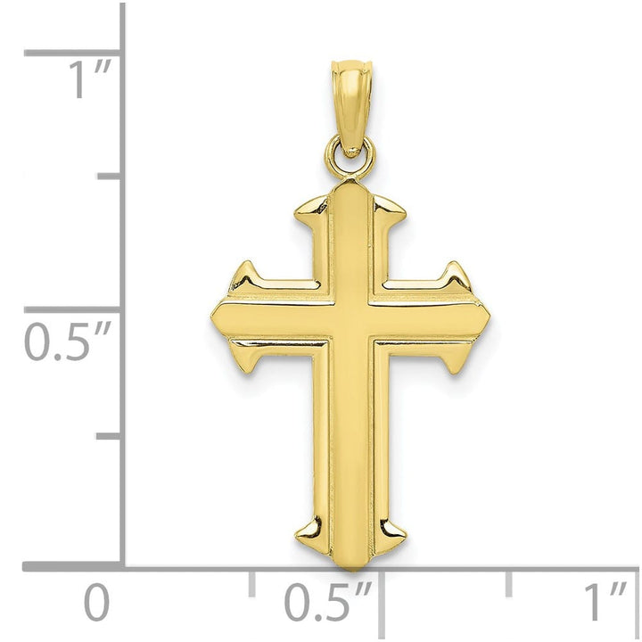 10K Yellow Gold Solid Polished Large Fleur de Lis Cross Pendant