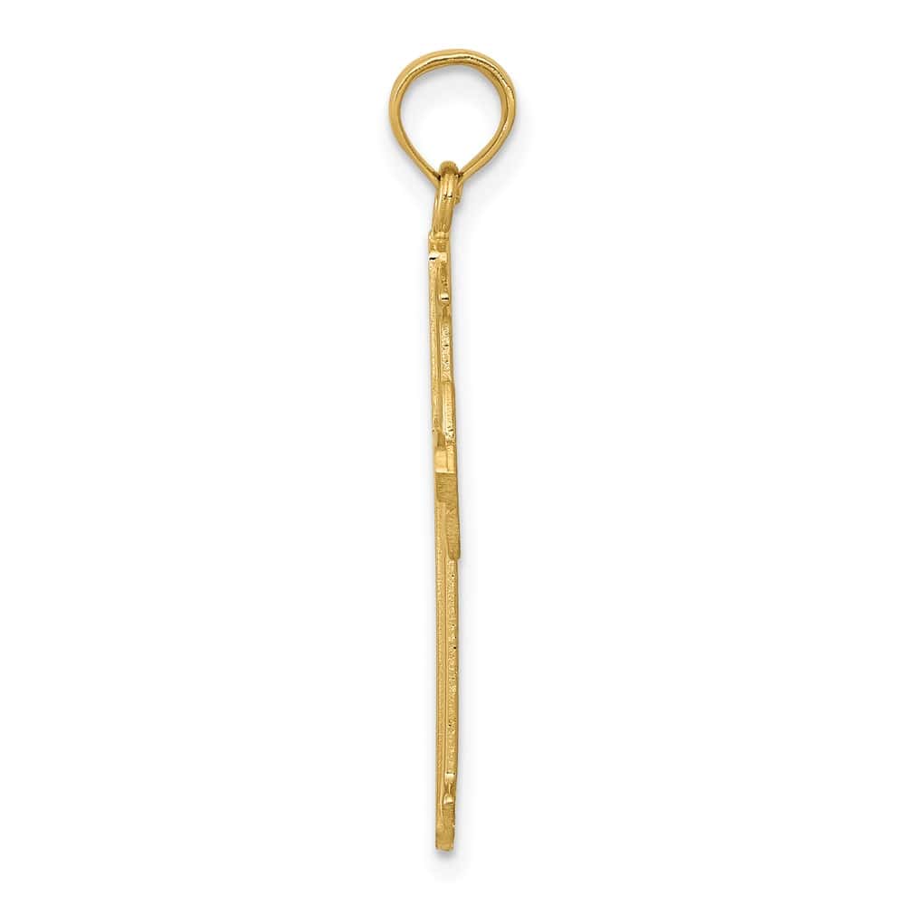 10K Yellow Gold Solid Polished Large Fleur de Lis Cross Pendant
