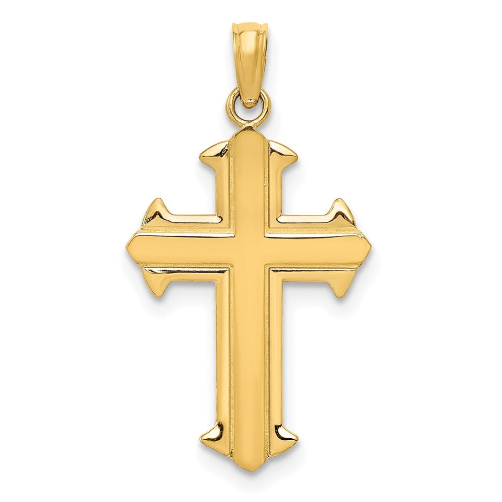 10K Yellow Gold Solid Polished Large Fleur de Lis Cross Pendant