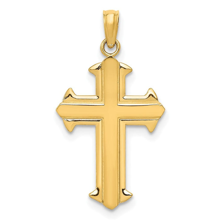 10K Yellow Gold Solid Polished Large Fleur de Lis Cross Pendant