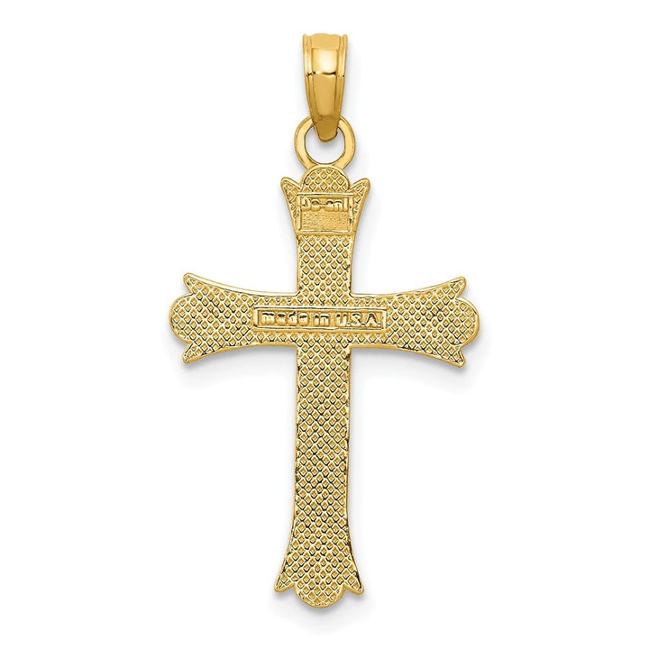 10K Yellow Gold Solid Polished Large Fleur de Lis Cross Pendant