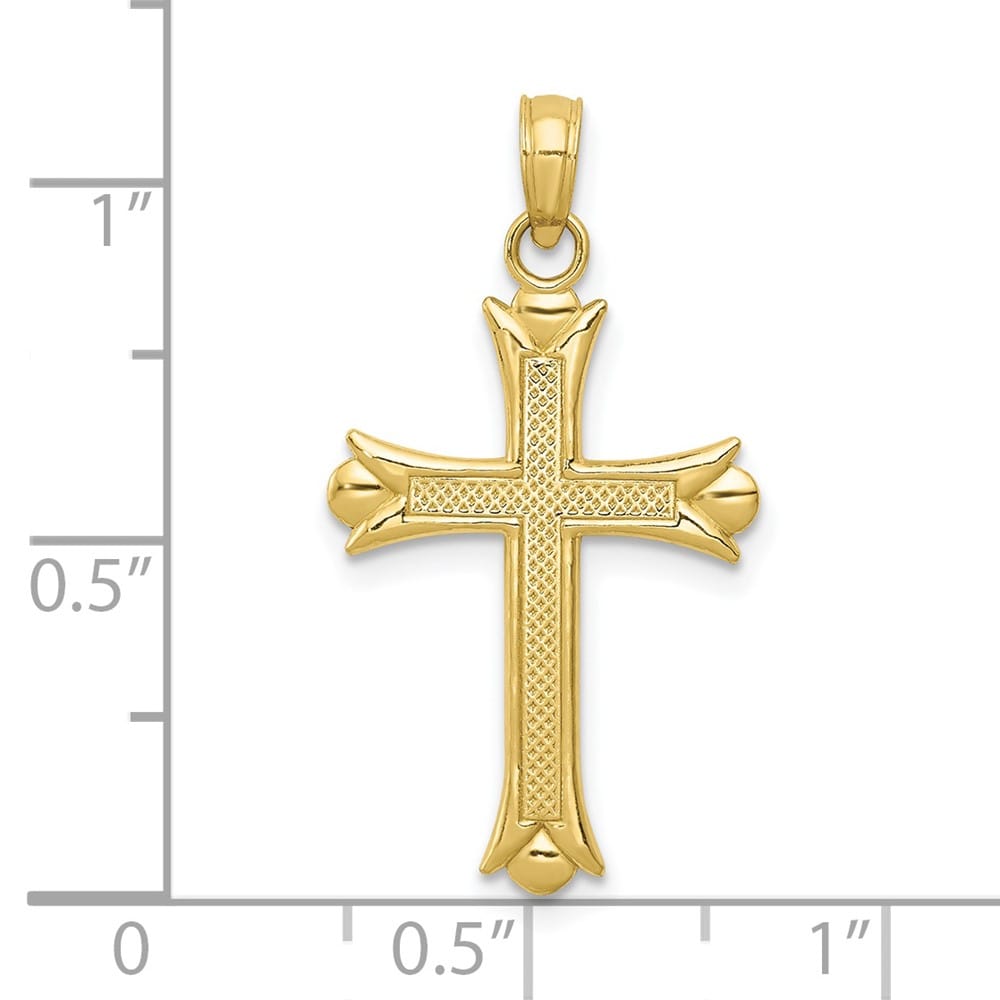 10K Yellow Gold Solid Polished Large Fleur de Lis Cross Pendant