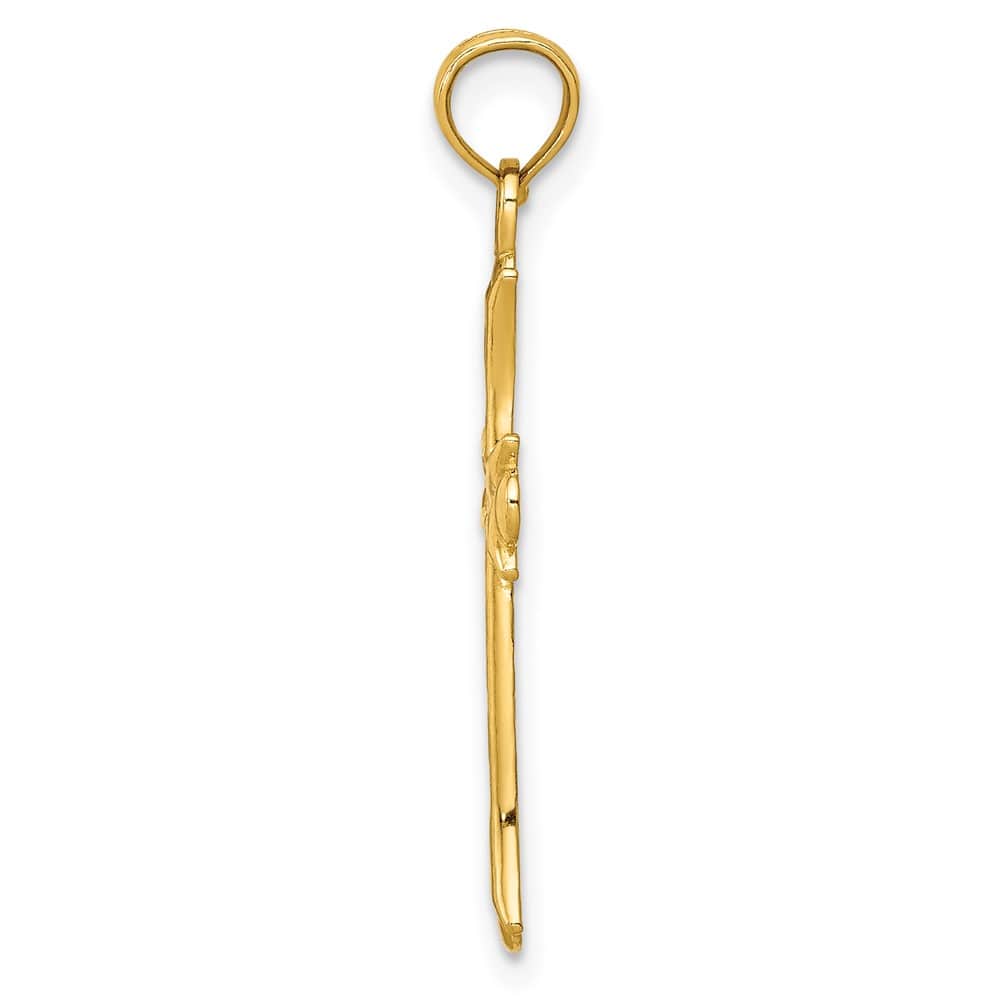 10K Yellow Gold Solid Polished Large Fleur de Lis Cross Pendant