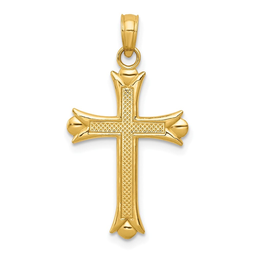 10K Yellow Gold Solid Polished Large Fleur de Lis Cross Pendant