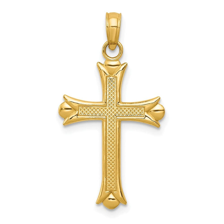 10K Yellow Gold Solid Polished Large Fleur de Lis Cross Pendant