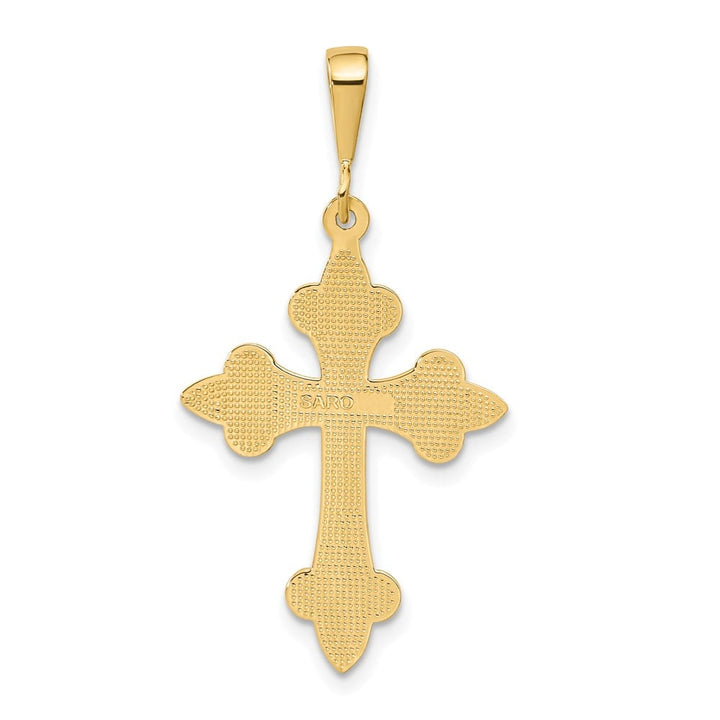 10K Yellow Gold Solid Polished Large Fleur de Lis Cross Pendant