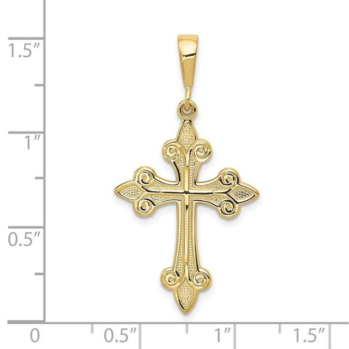 10K Yellow Gold Solid Polished Large Fleur de Lis Cross Pendant