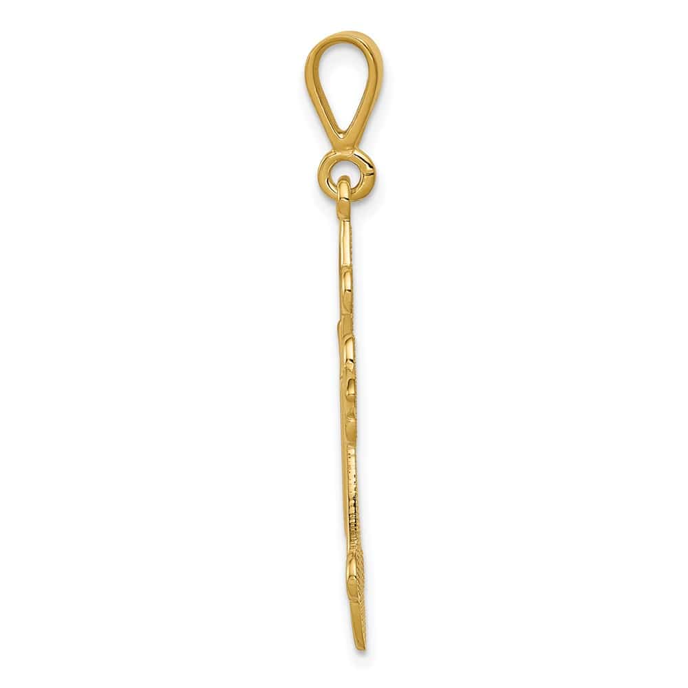 10K Yellow Gold Solid Polished Large Fleur de Lis Cross Pendant