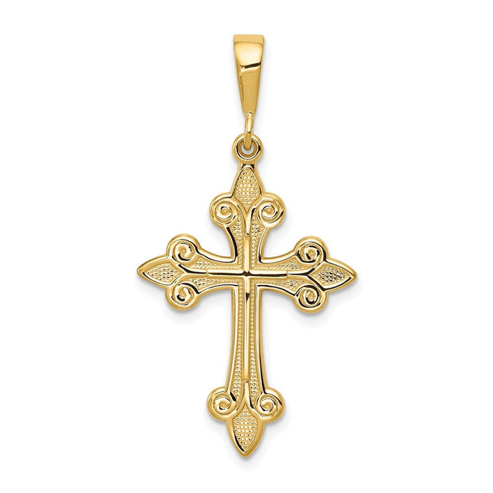 10K Yellow Gold Solid Polished Large Fleur de Lis Cross Pendant