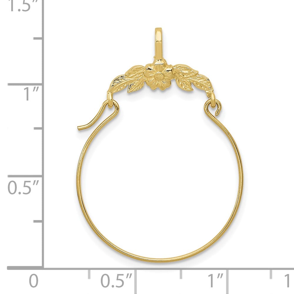 10K Yellow Gold Solid Polished Large Floral Charm Holder