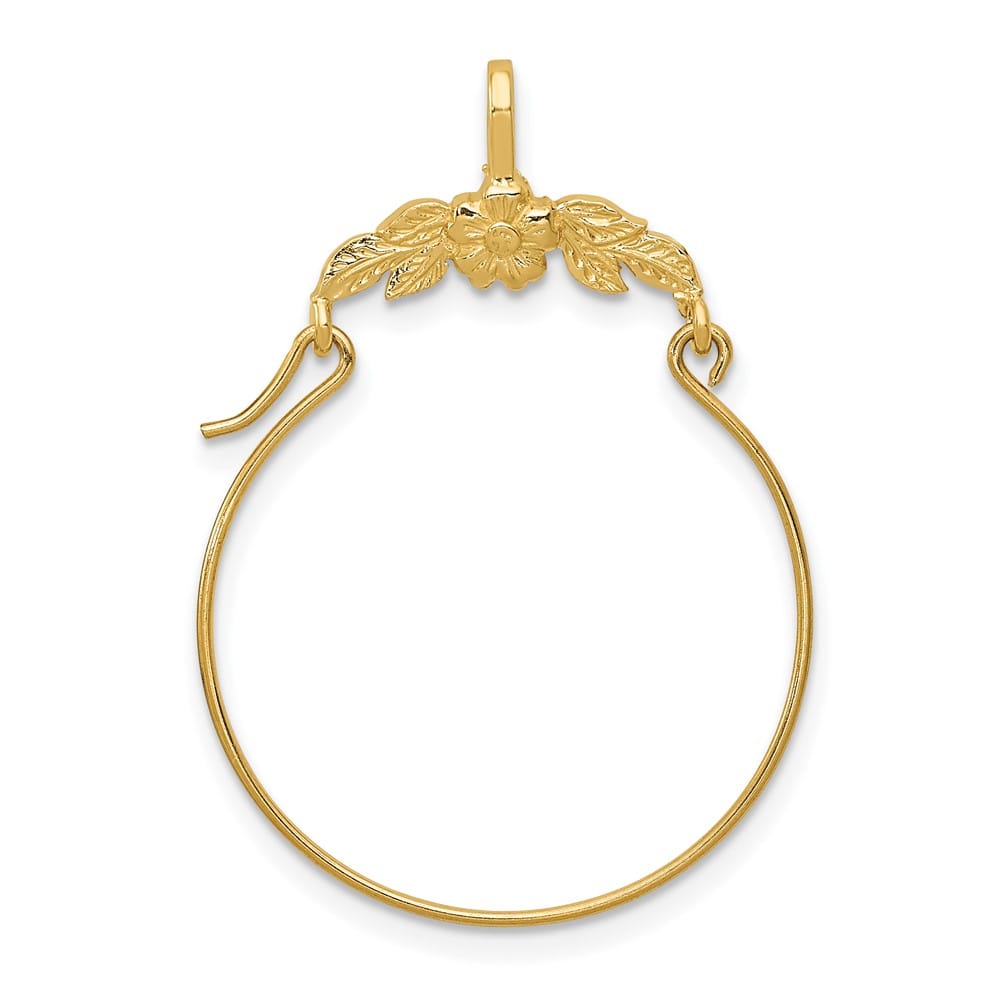 10K Yellow Gold Solid Polished Large Floral Charm Holder
