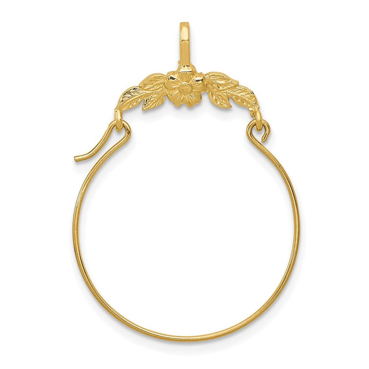 10K Yellow Gold Solid Polished Large Floral Charm Holder