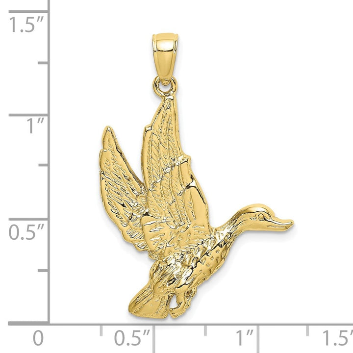 10K Yellow Gold Solid Polished Large Flying Mallard Duck Charm