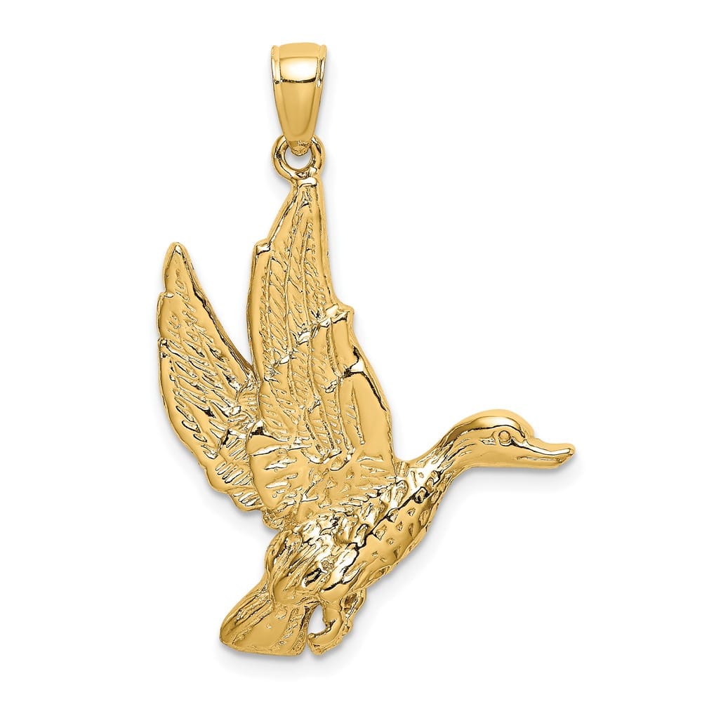 10K Yellow Gold Solid Polished Large Flying Mallard Duck Charm