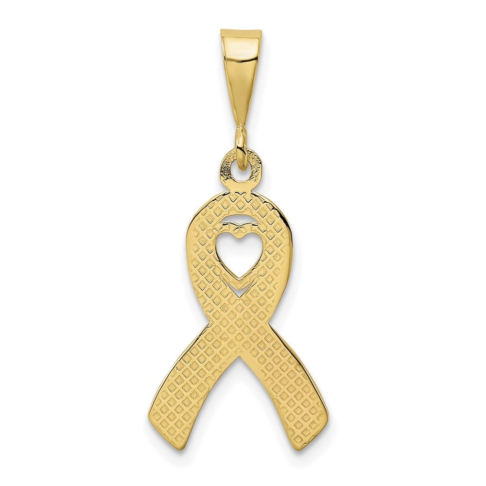 10K Yellow Gold Solid Polished Large Heart in Awareness Ribbon Pendant