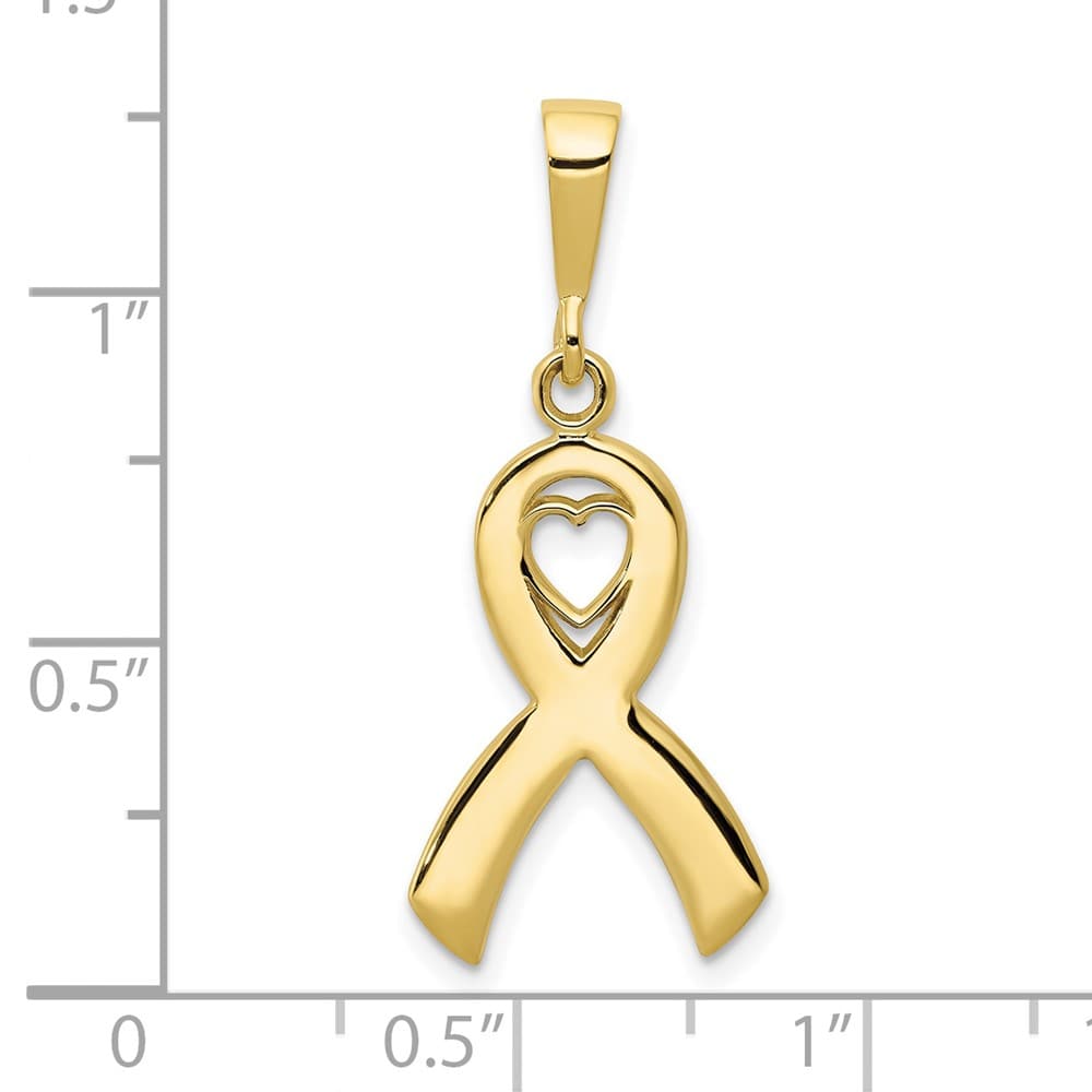 10K Yellow Gold Solid Polished Large Heart in Awareness Ribbon Pendant