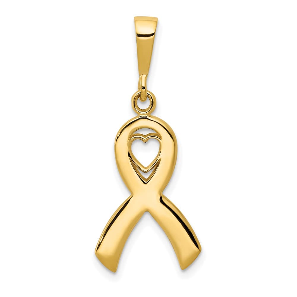 10K Yellow Gold Solid Polished Large Heart in Awareness Ribbon Pendant