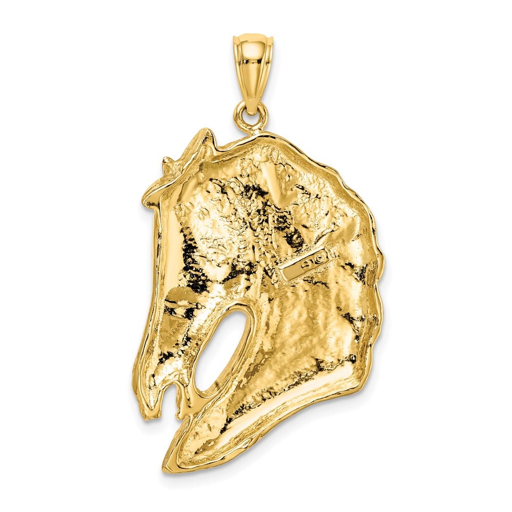 10K Yellow Gold Solid Polished Large Horse Head with Long Mane Charm