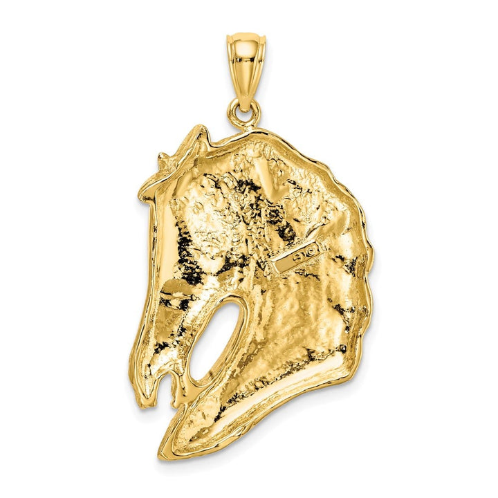 10K Yellow Gold Solid Polished Large Horse Head with Long Mane Charm