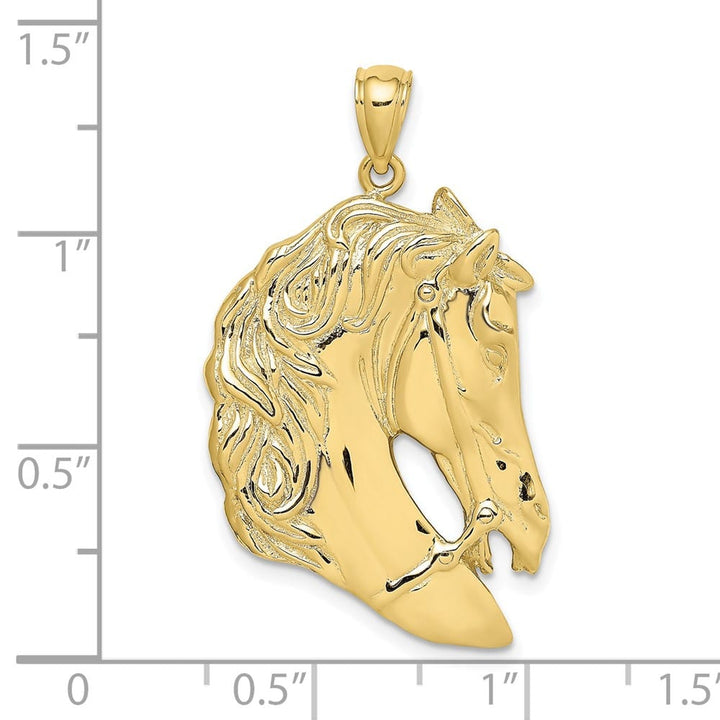 10K Yellow Gold Solid Polished Large Horse Head with Long Mane Charm