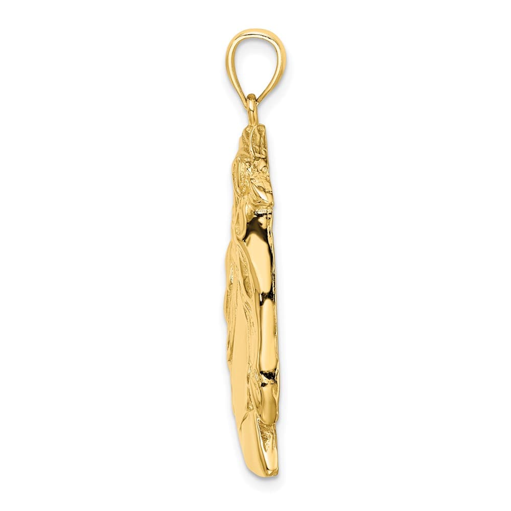 10K Yellow Gold Solid Polished Large Horse Head with Long Mane Charm