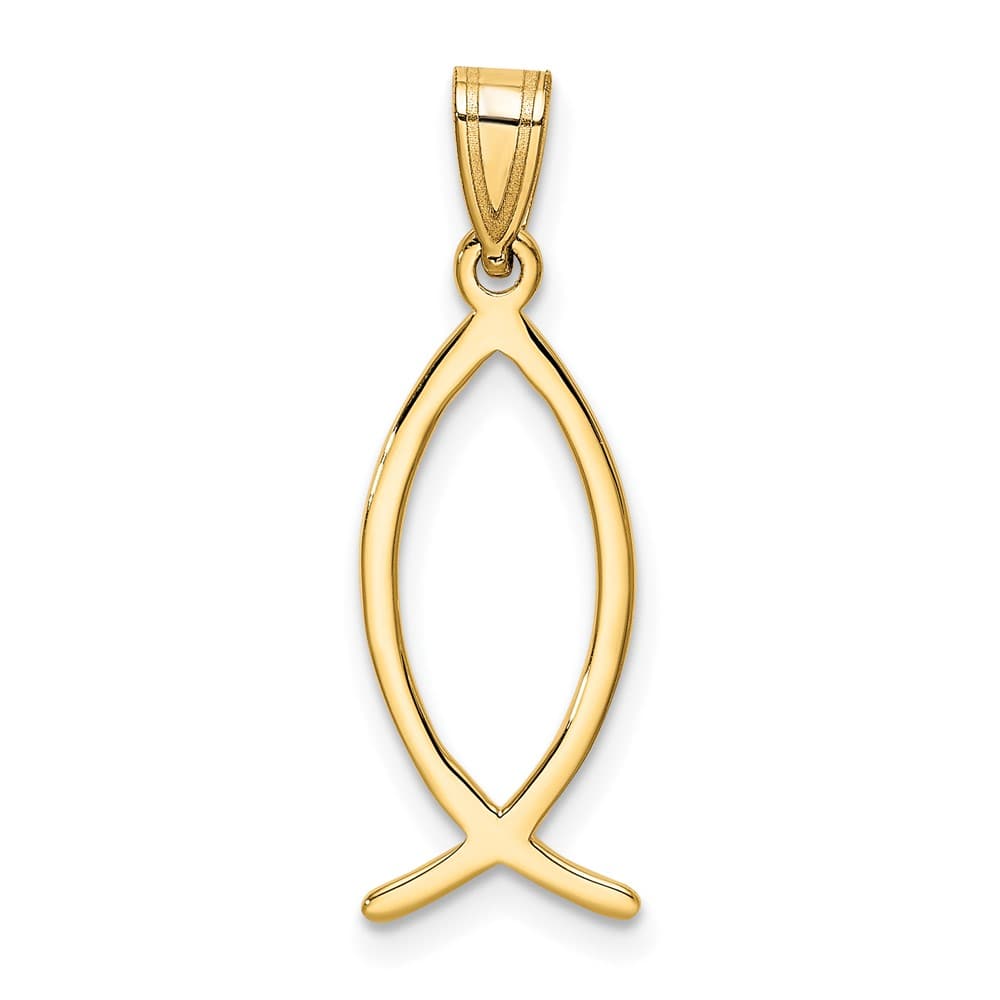 10K Yellow Gold Solid Polished Large Ichthus Fish Vertical Pendant