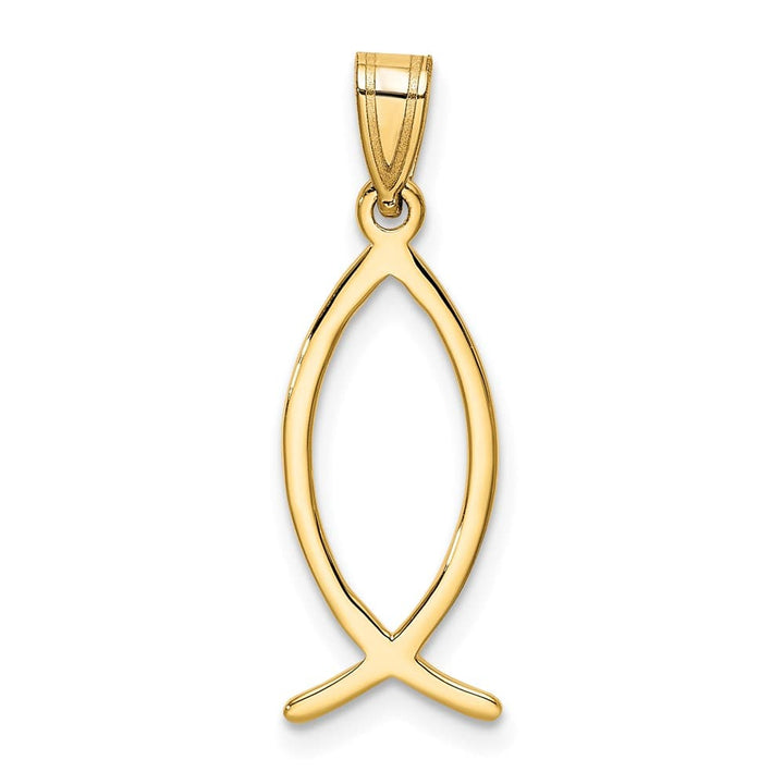 10K Yellow Gold Solid Polished Large Ichthus Fish Vertical Pendant