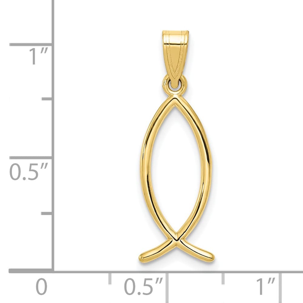 10K Yellow Gold Solid Polished Large Ichthus Fish Vertical Pendant