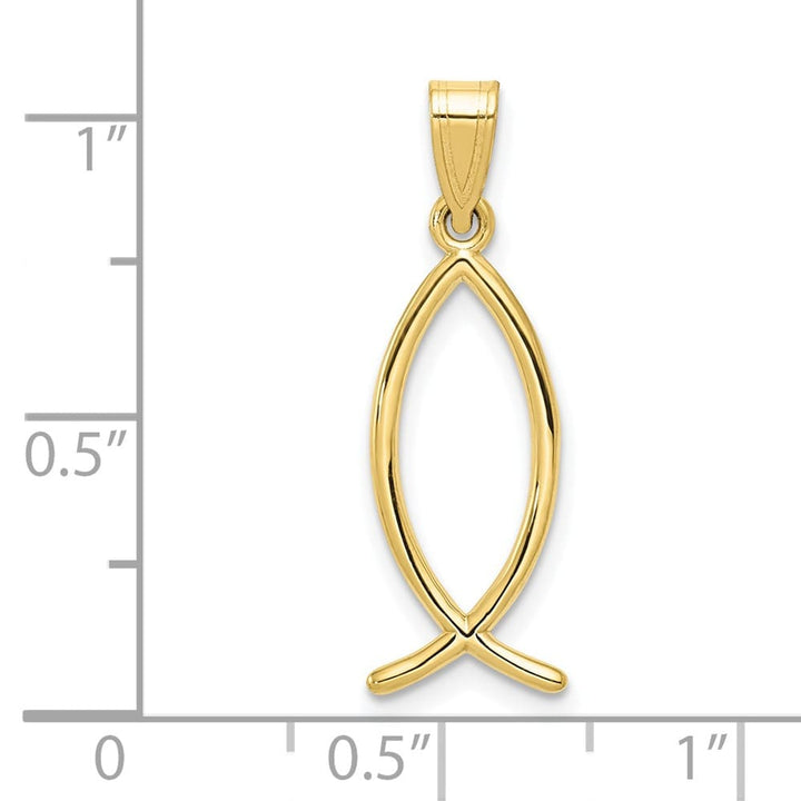 10K Yellow Gold Solid Polished Large Ichthus Fish Vertical Pendant