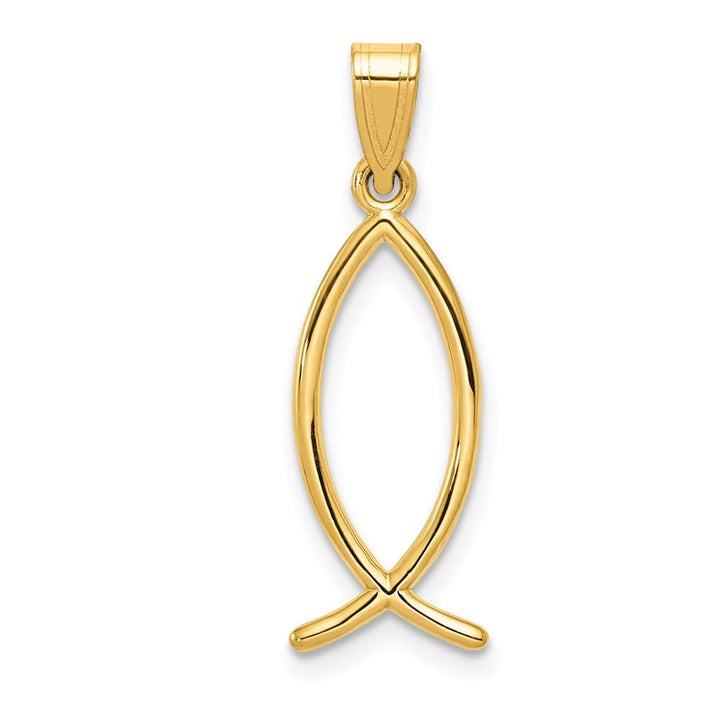10K Yellow Gold Solid Polished Large Ichthus Fish Vertical Pendant