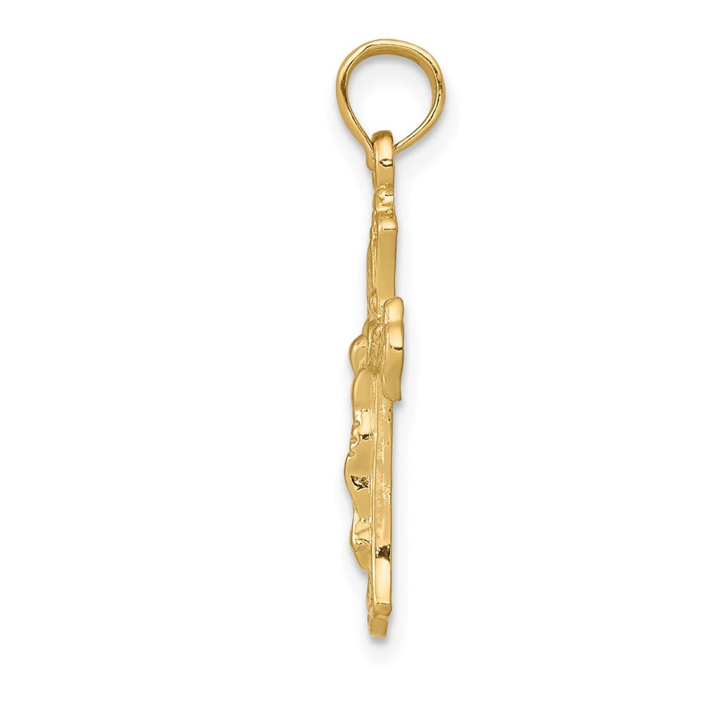 10K Yellow Gold Solid Polished Large INRI Budded Crucifix Charm