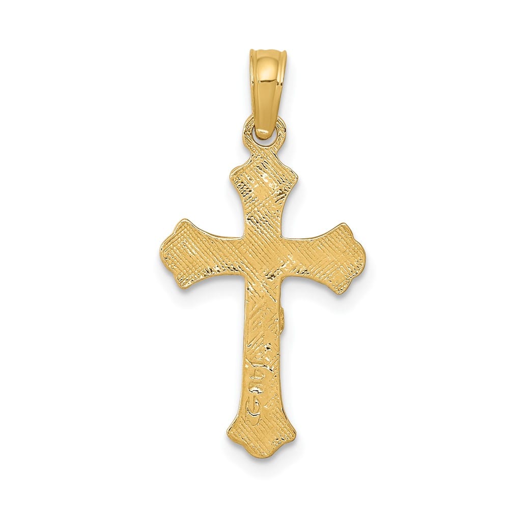 10K Yellow Gold Solid Polished Large INRI Budded Crucifix Charm