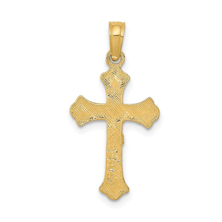 10K Yellow Gold Solid Polished Large INRI Budded Crucifix Charm