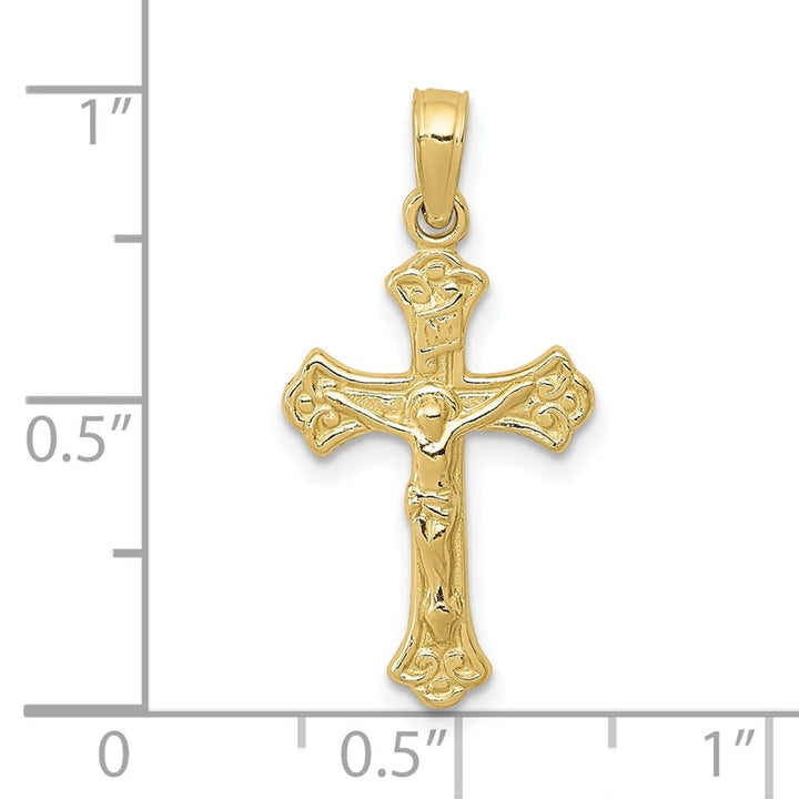 10K Yellow Gold Solid Polished Large INRI Budded Crucifix Charm
