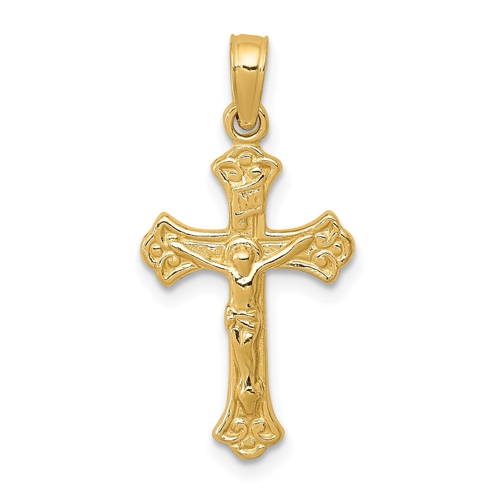 10K Yellow Gold Solid Polished Large INRI Budded Crucifix Charm