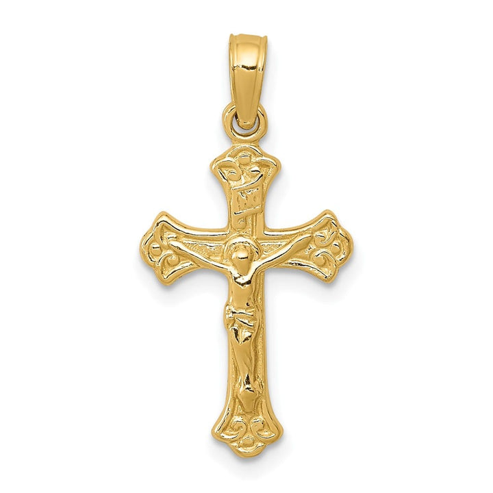 10K Yellow Gold Solid Polished Large INRI Budded Crucifix Charm