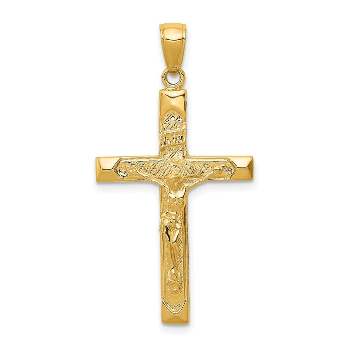 10K Yellow Gold Solid Polished Large INRI Crucifix Pendant