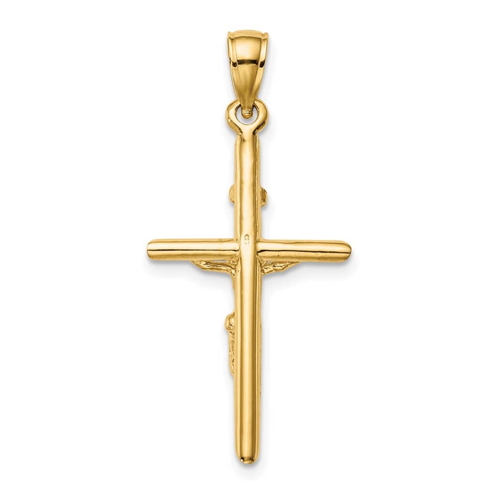 10K Yellow Gold Solid Polished Large INRI Crucifix Pendant