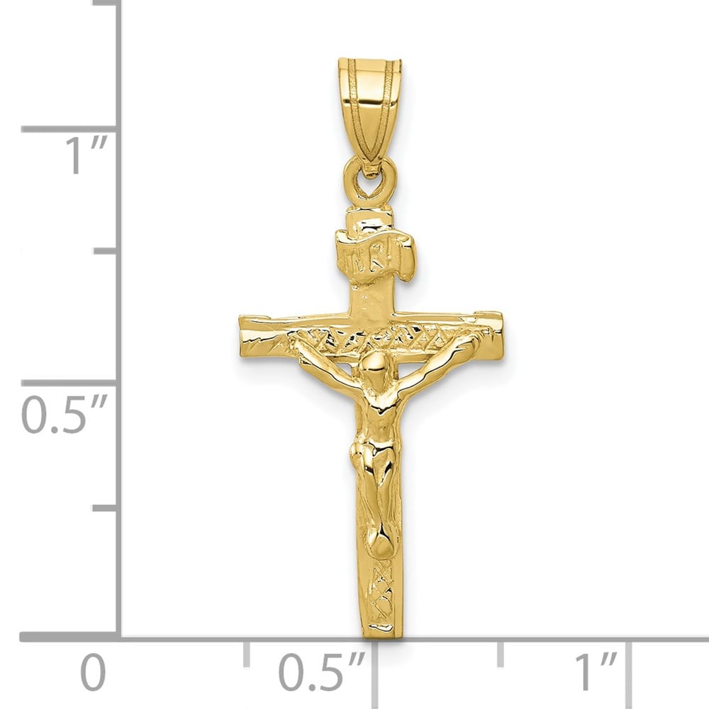 10K Yellow Gold Solid Polished Large INRI Latin Crucifix Charm