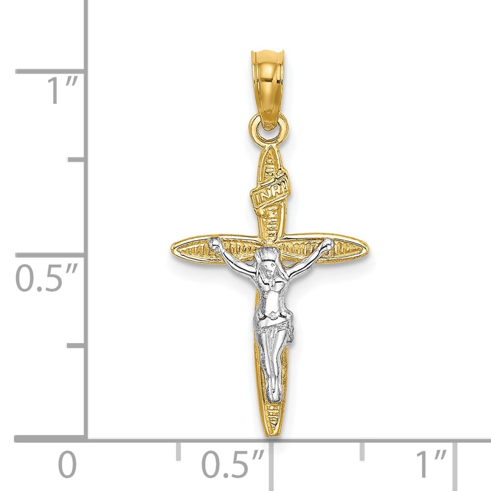 10K Yellow Gold Solid Polished Large INRI Latin Crucifix Charm